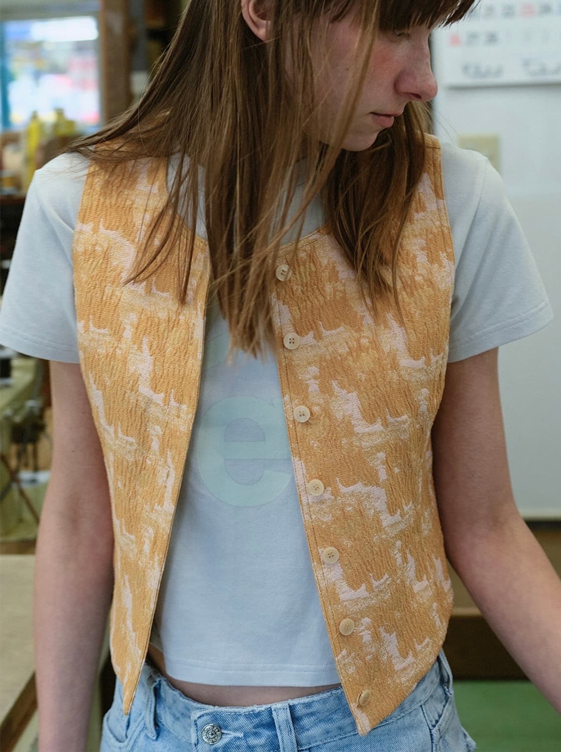 엔조블루스 자카드 크롭 베스트 상품이미지1