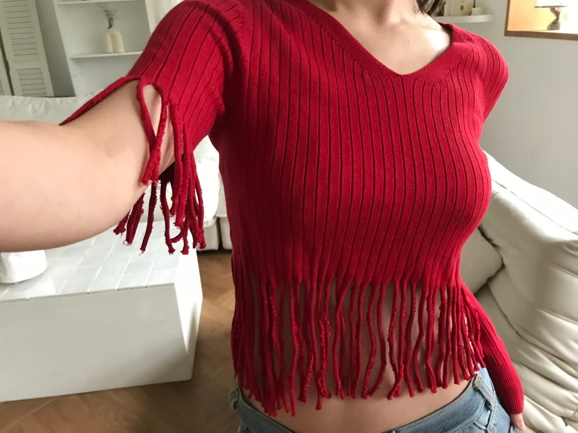 vintage red tassel knit 상품이미지5