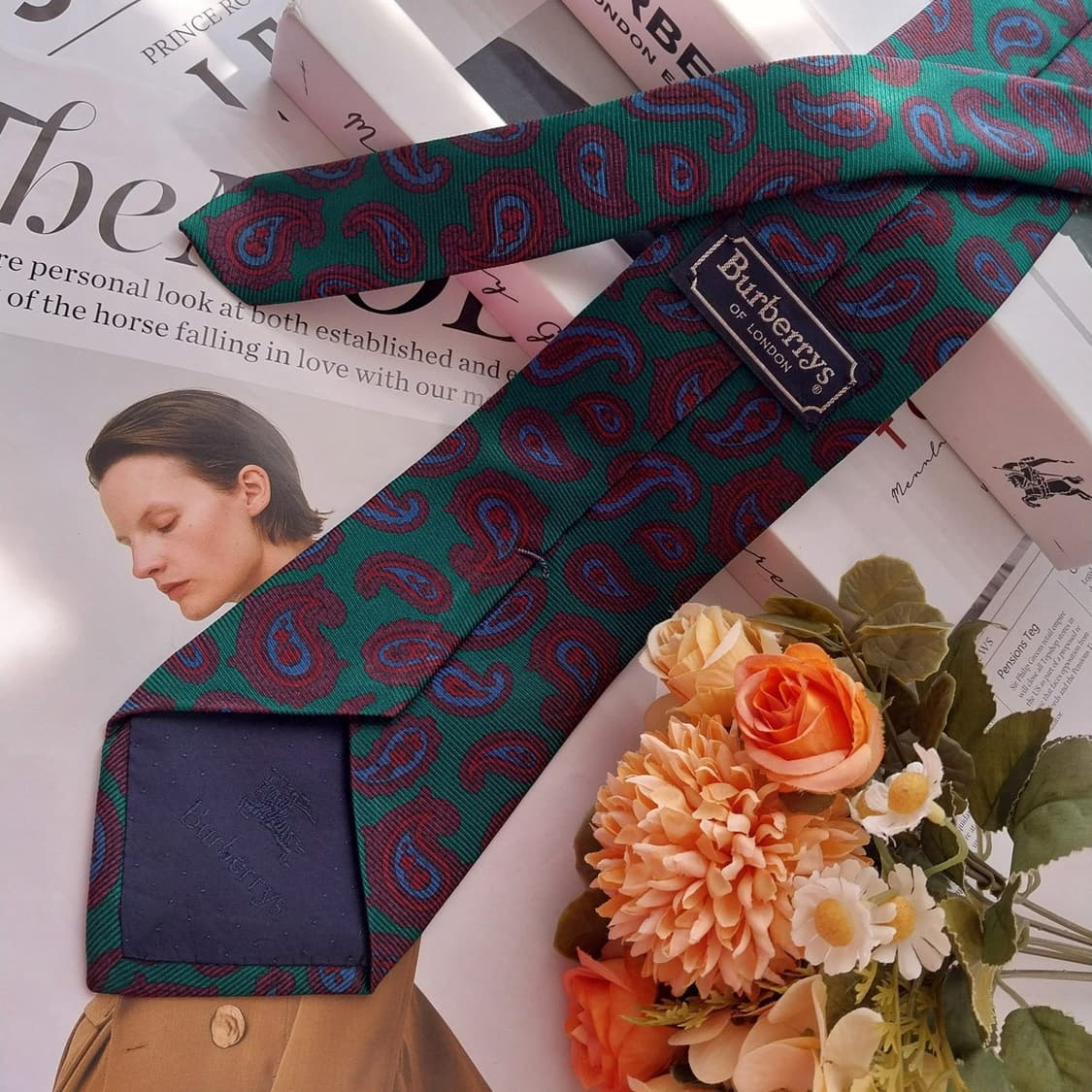 버버리 실크 그린 페이즐리 패턴 넥타이 9cm A~B등급 K2471
 상품이미지5