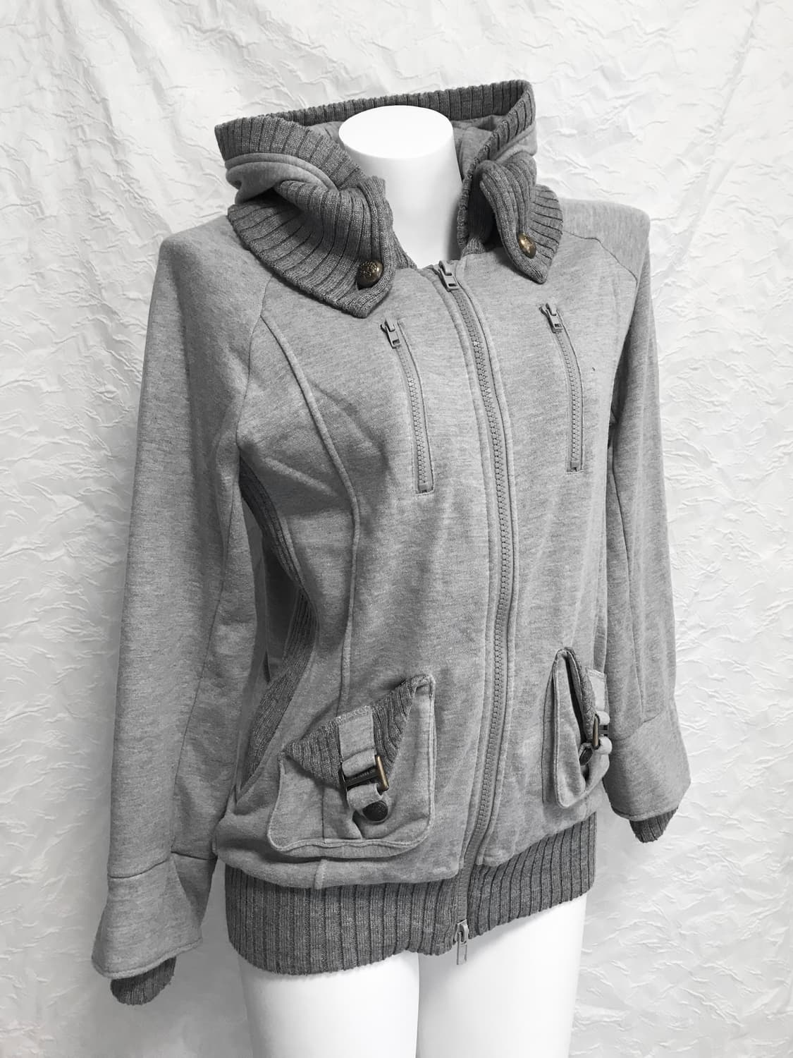 빈티지 chuxxx 펑크 y2k 하이넥 골지 투웨이 후드 집업 상품이미지1