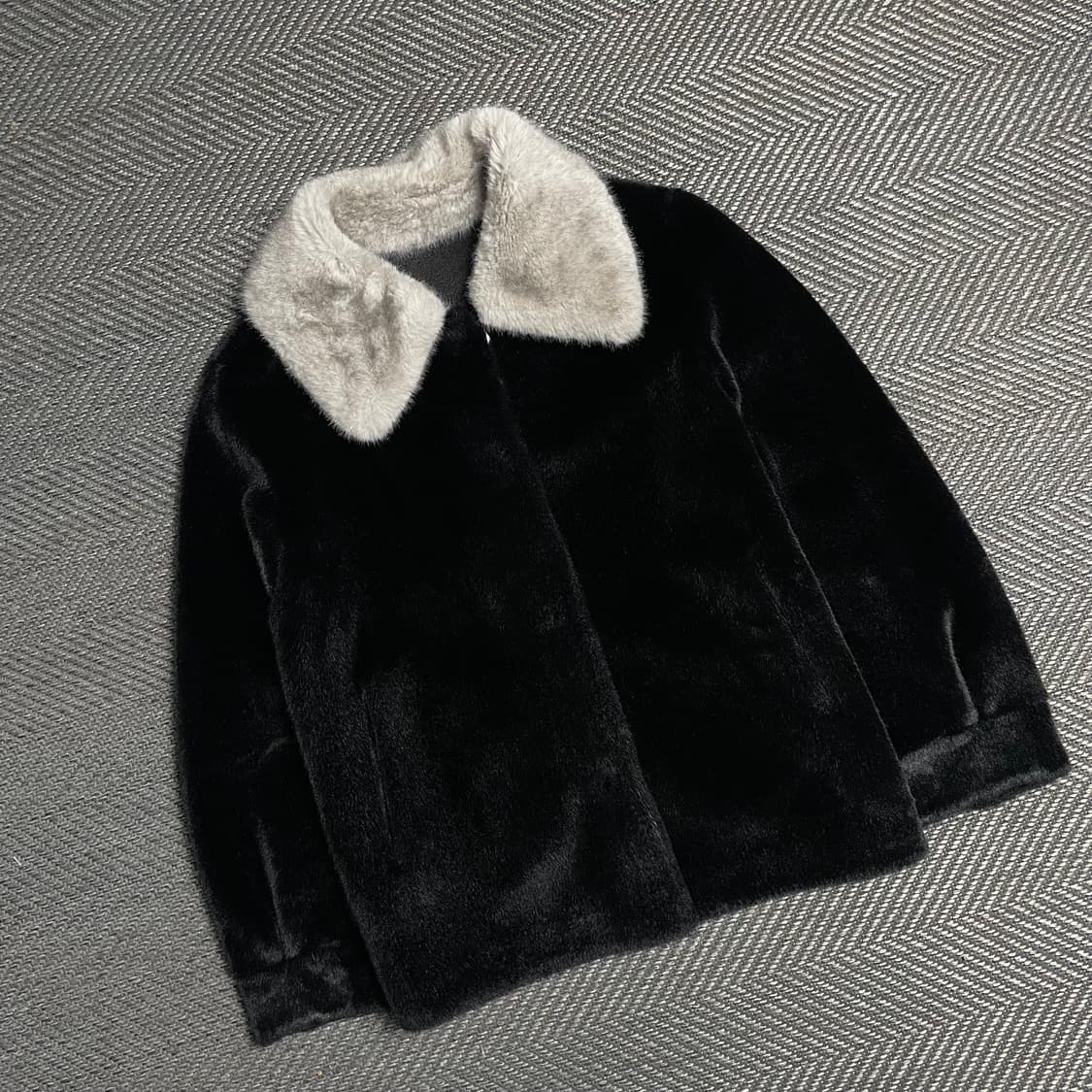 빈티지 아카이브 하이넥 배색 퍼 무스탕 자켓y 5186 상품이미지1