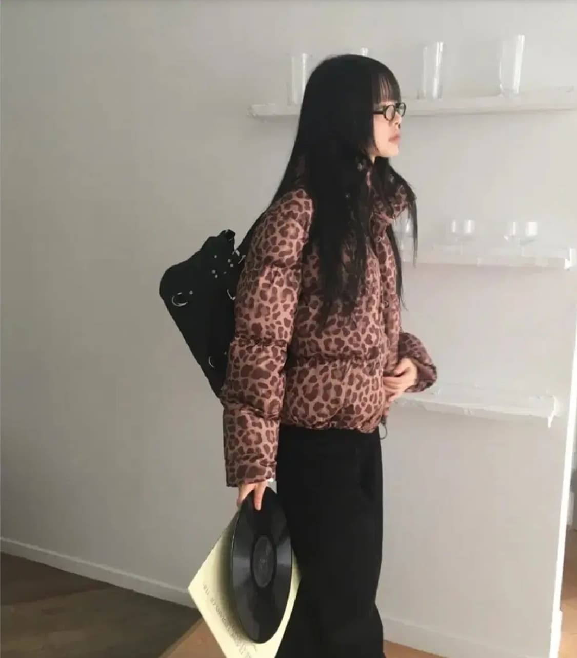 레오파드 호피 숏 패딩 크롭 패딩 상품이미지1