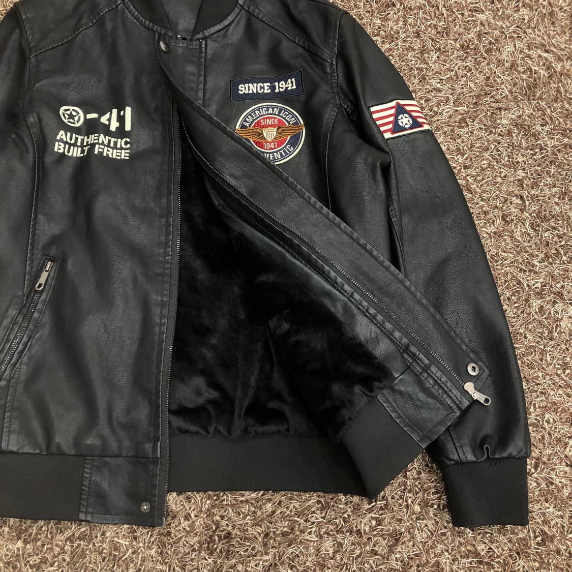 빈티지 패치 Pu레더 블루종 자켓 상품이미지3