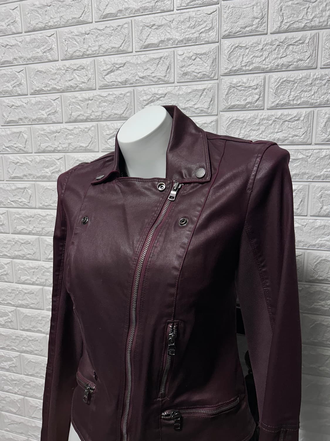 아르마니 코티드 버건디 라이더 자켓 상품이미지2