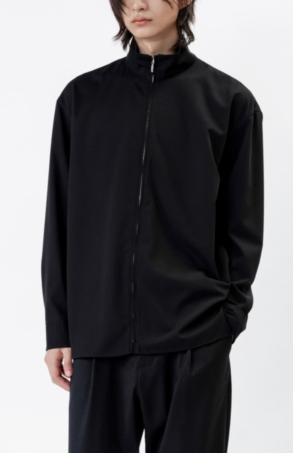 실측 M (95) 인사일런스 신형 드레이프 집업 셔츠 블랙 오버핏 상품이미지1