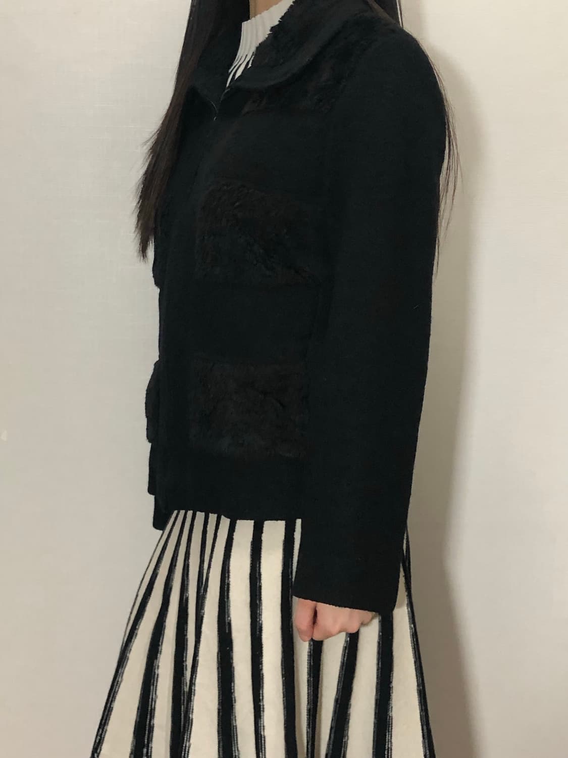 빈티지 블랙 퍼 울 자켓 상품이미지2