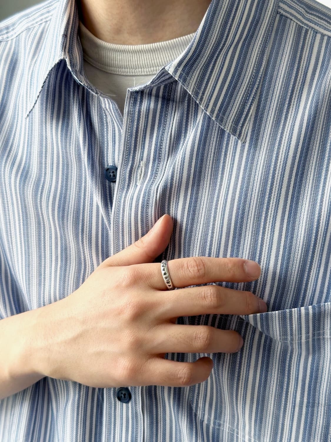 High count multi stripe woven H/S shirt 상품이미지7