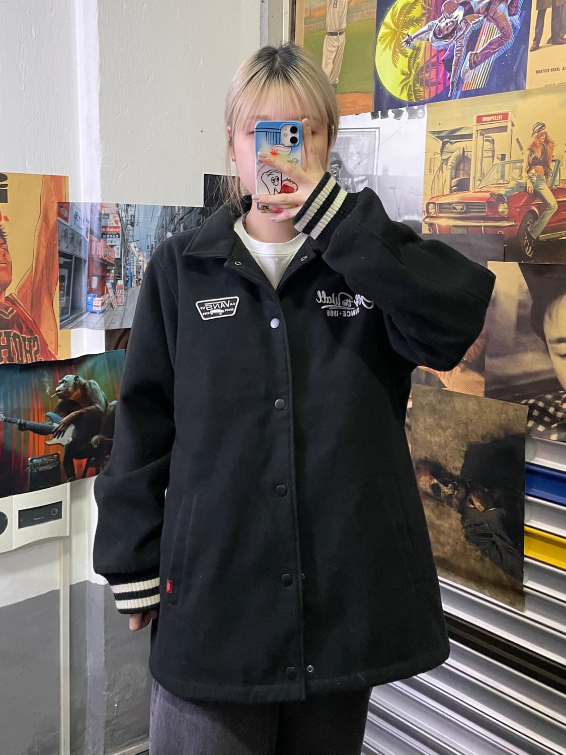 반스 체커보드 모직 누빔 스타디움 바시티 자켓 L 상품이미지2