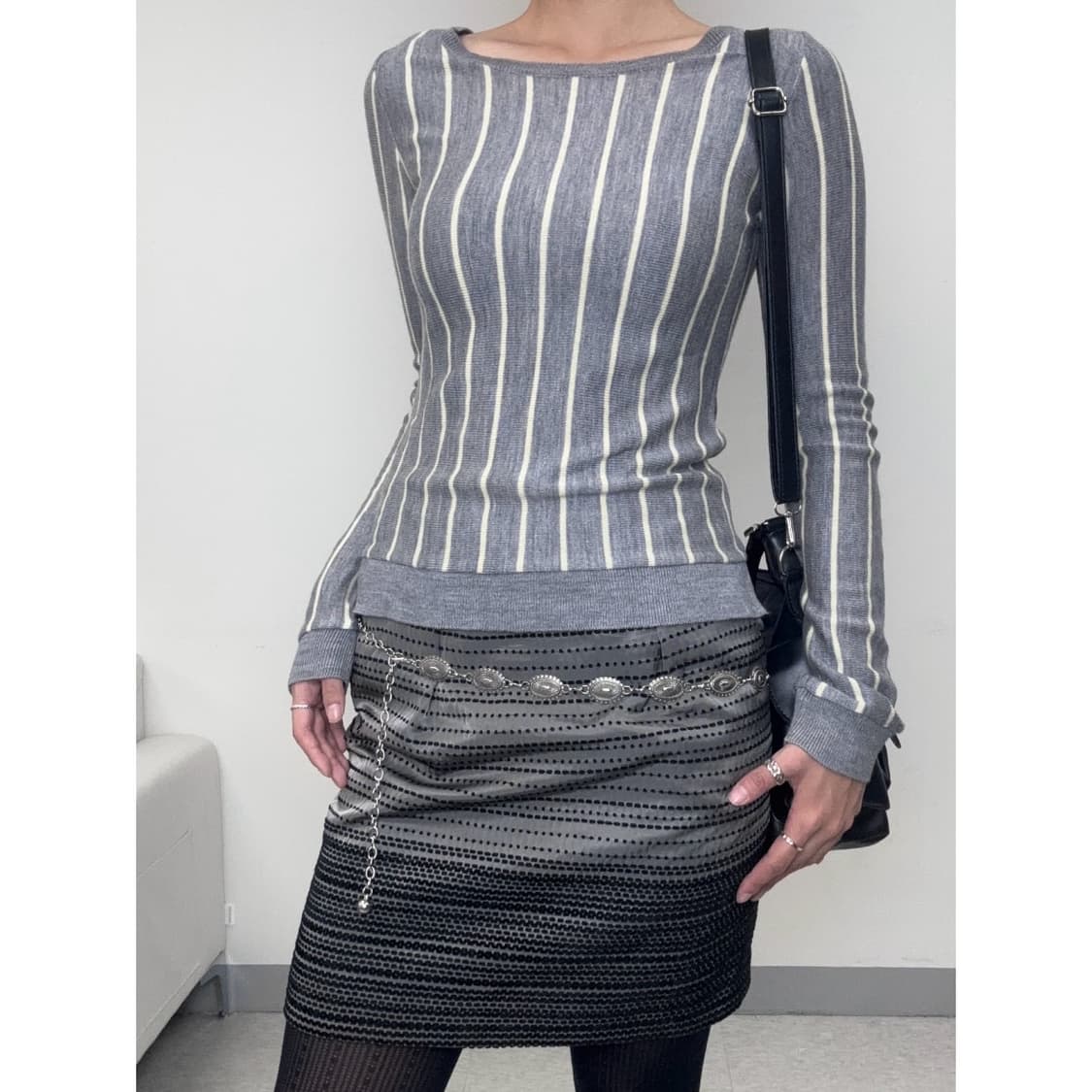 빈티지 그레이 스트라이프 롱슬리브 상품이미지1