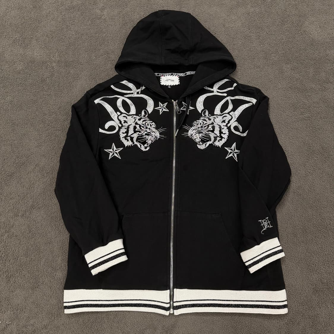 [정품/XL] 에드하디 블랙 타이거 자수 후드 집업 자켓 상품이미지2