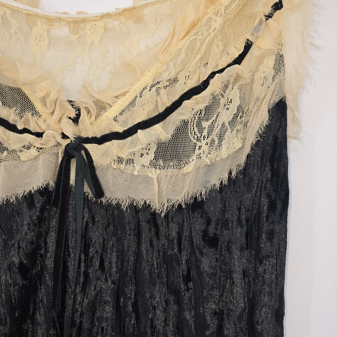 일본 빈티지 블랙 벨벳 레이스 롱 슬립 원피스 상품이미지4