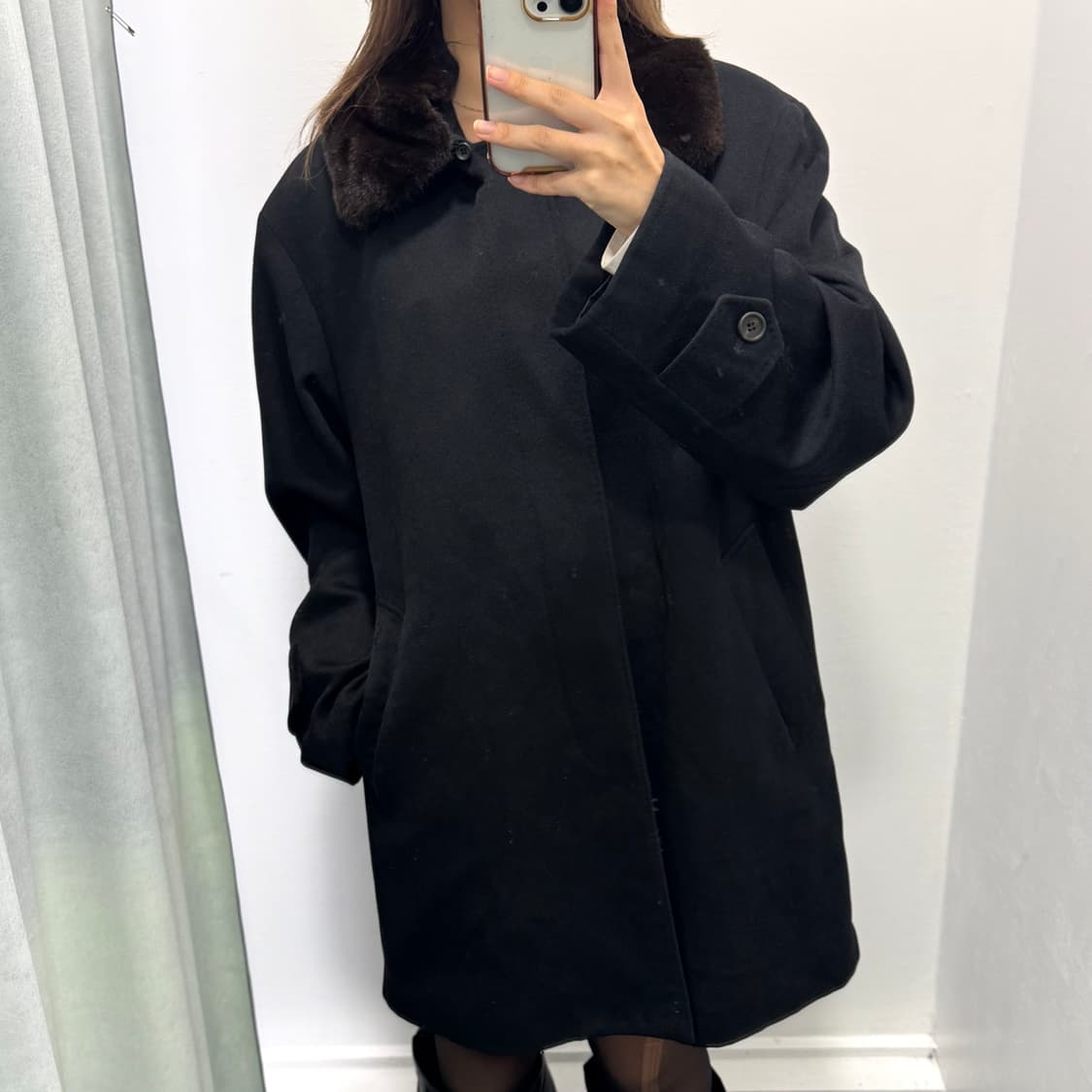 입생로랑 블랙 캐시미어퍼코트 상품이미지4
