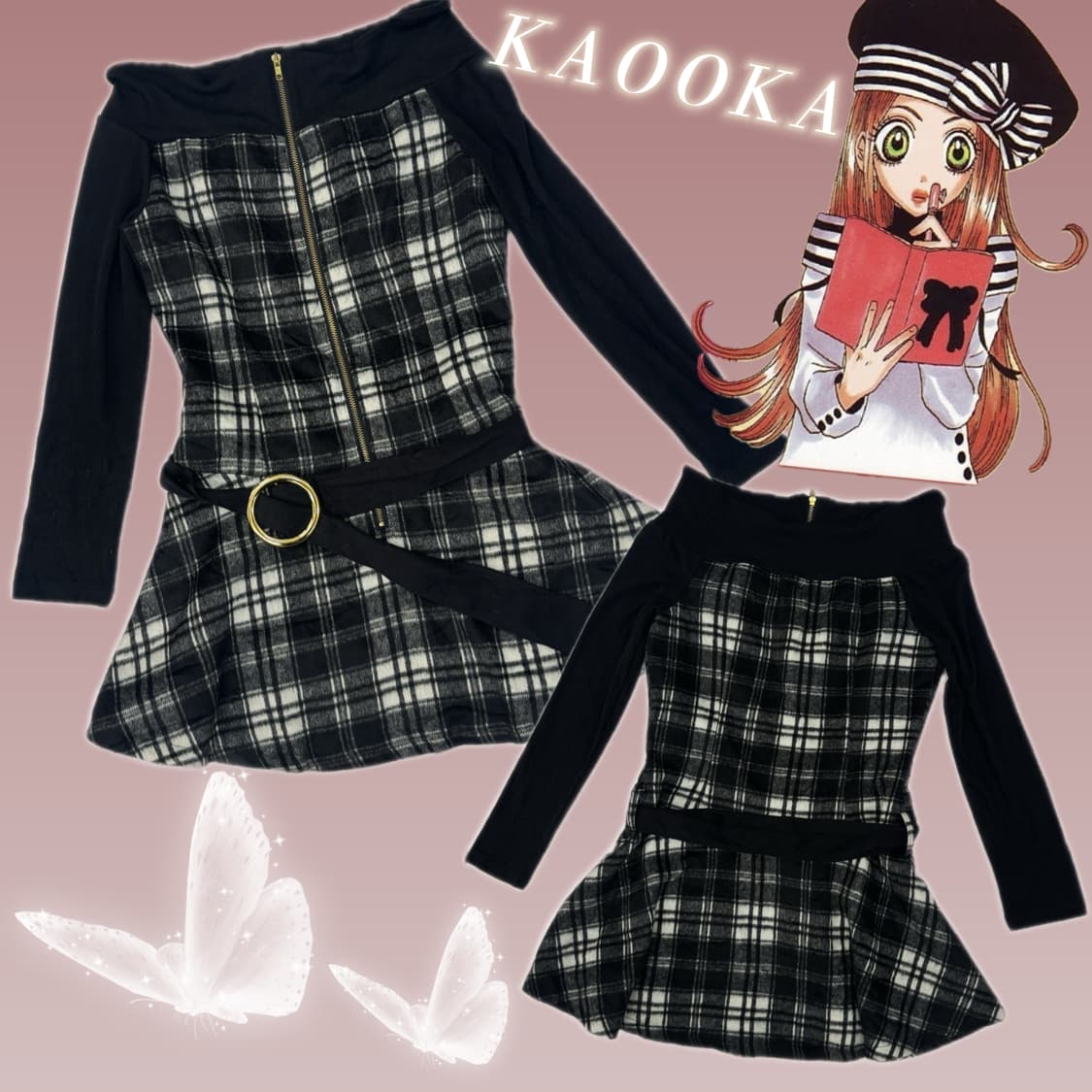 🖤슈슈룬 쇼콜라 오프숄더 원피스🖤체크 벨트 러블리 마계 블랙갸루 상품이미지1