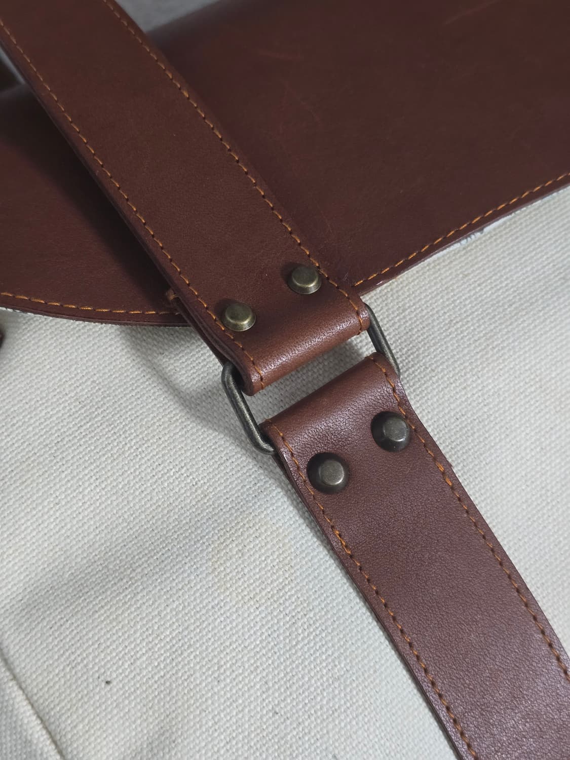일본빈티지 화이트 캔버스 브라운 가죽 토트백 상품이미지6
