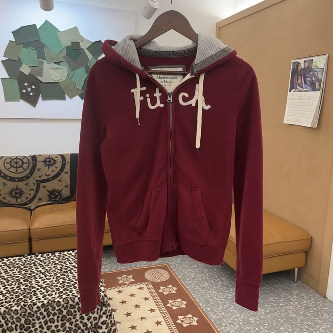 아베크롬비 레트로 00's 버건디와인 약기모 후드집업 M C09171 상품이미지3