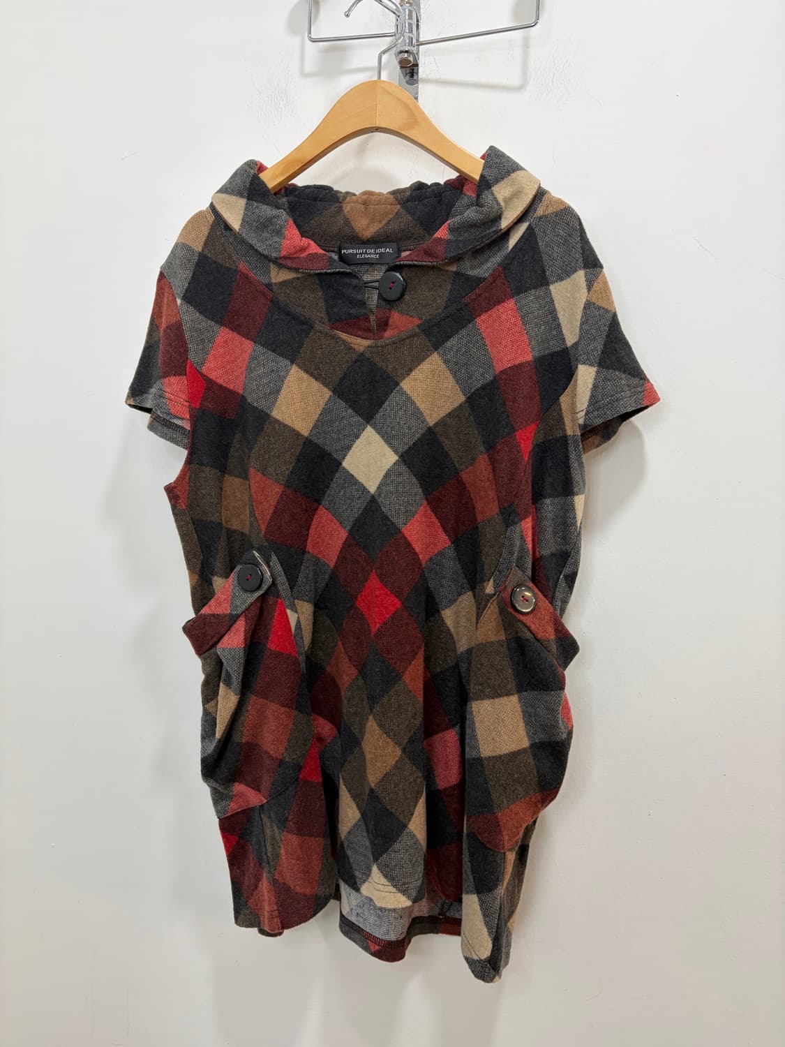 Pursuit De Ideal 단추 체크 레이어드 모리룩 반팔 니트 상품이미지5