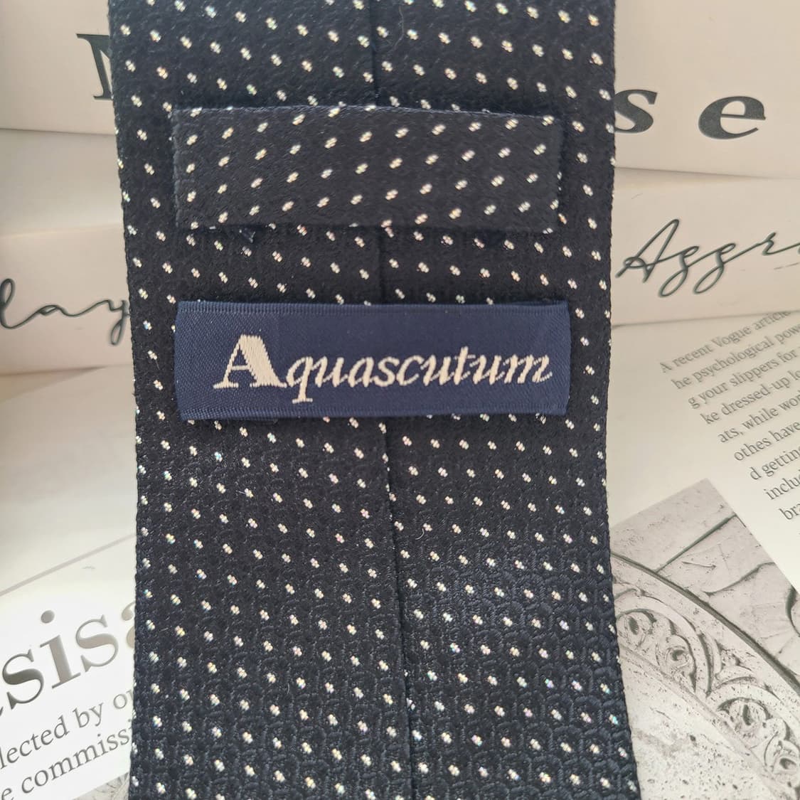 아쿠아스큐텀 실크 블랙 도트 패턴 넥타이 7.1cm A+등급 E703 상품이미지7