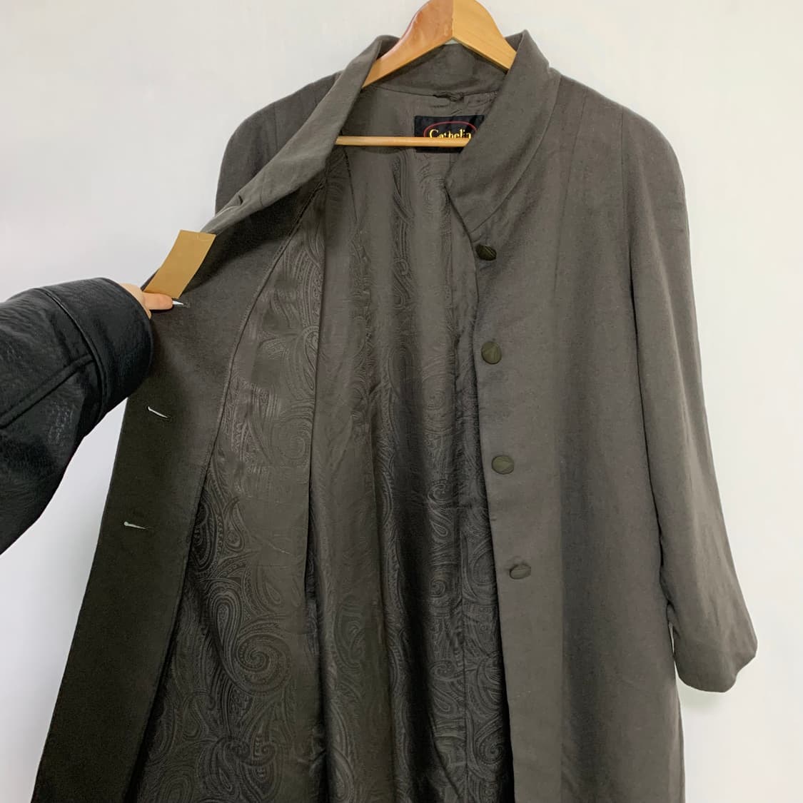일본 빈티지 노카라 브라운 그레이 버튼 롱 코트 차이나카라 상품이미지5