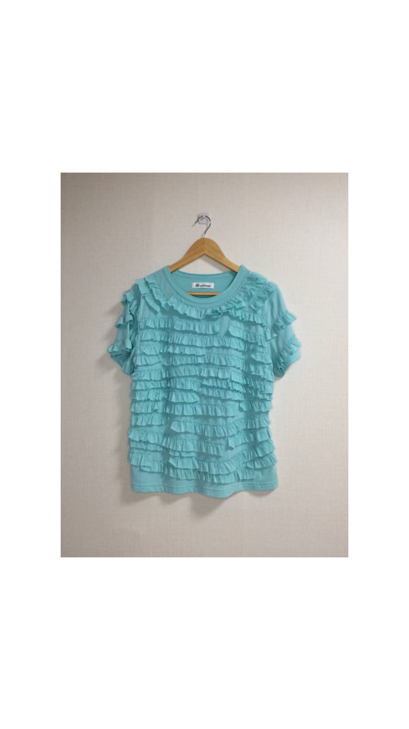 빈티지 컷 프릴 민트 반팔 티셔츠 상품이미지1