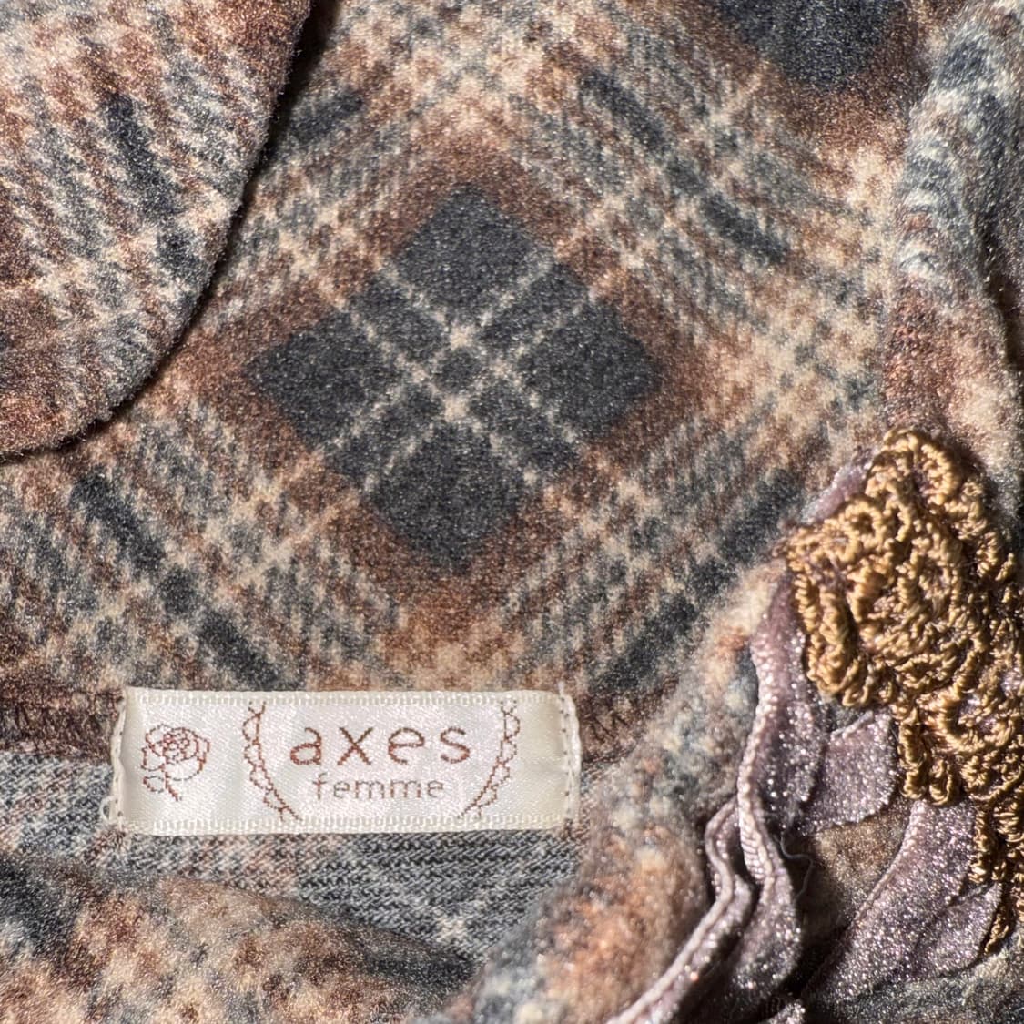 엑시즈팜 체크 반목 롱슬리브 니트 이너 라떼갸루 히메갸루 상품이미지4