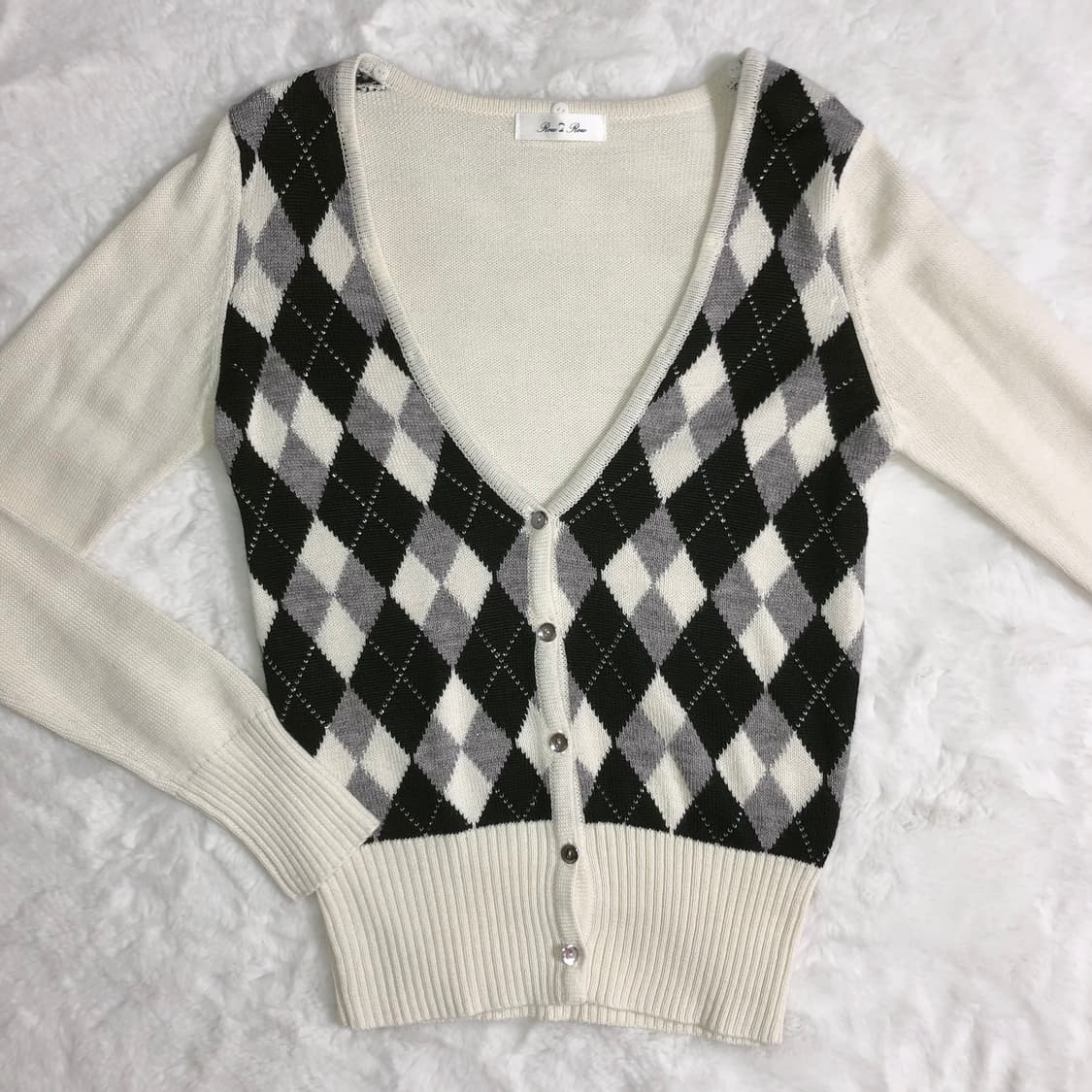 아가일 체크 로걀 가디건 빈티지 로맨틱갸루 프레피룩 무채색 공겜여주로걀탑 상품이미지1