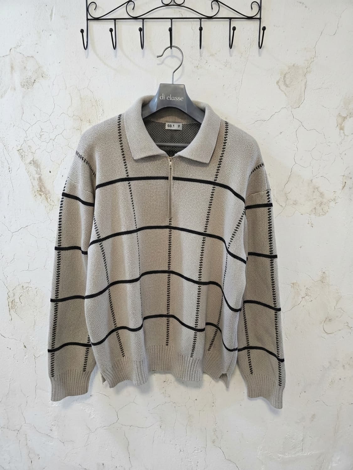 체크 반집업 카라 니트 100 상품이미지1