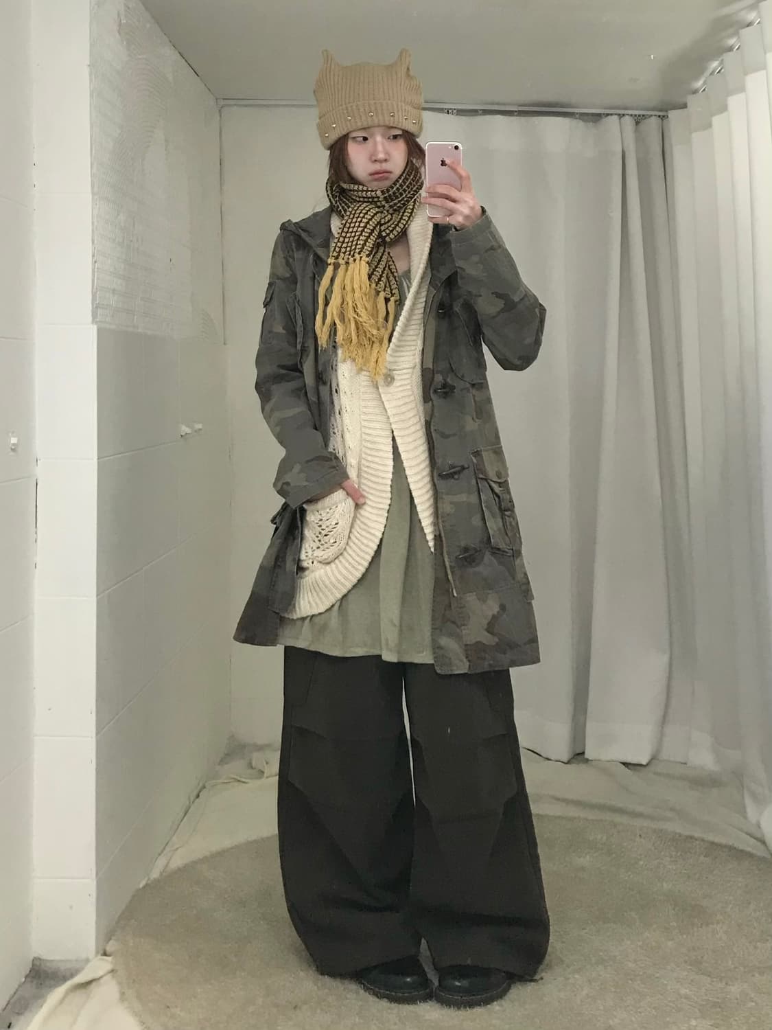 빈티지 카키 카모 그런지 스트릿 코디 세트 상품이미지1