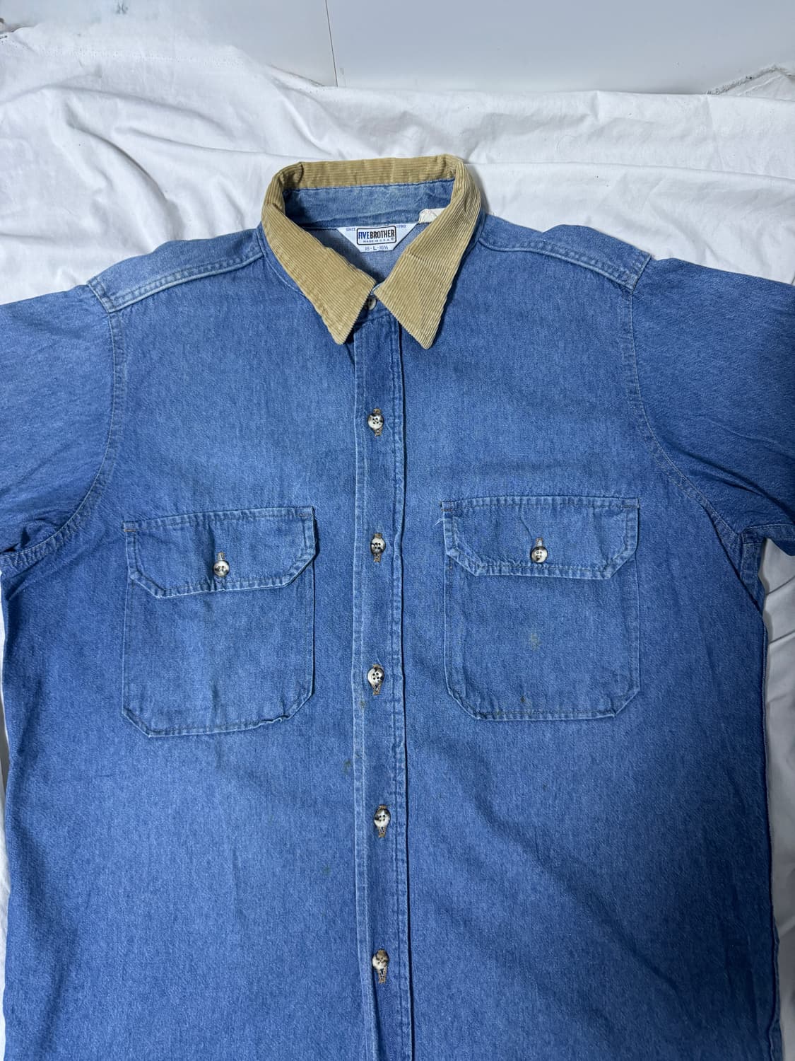 80s usa 파이브 브라더 코듀로이 칼라 데님 셔츠 상품이미지3