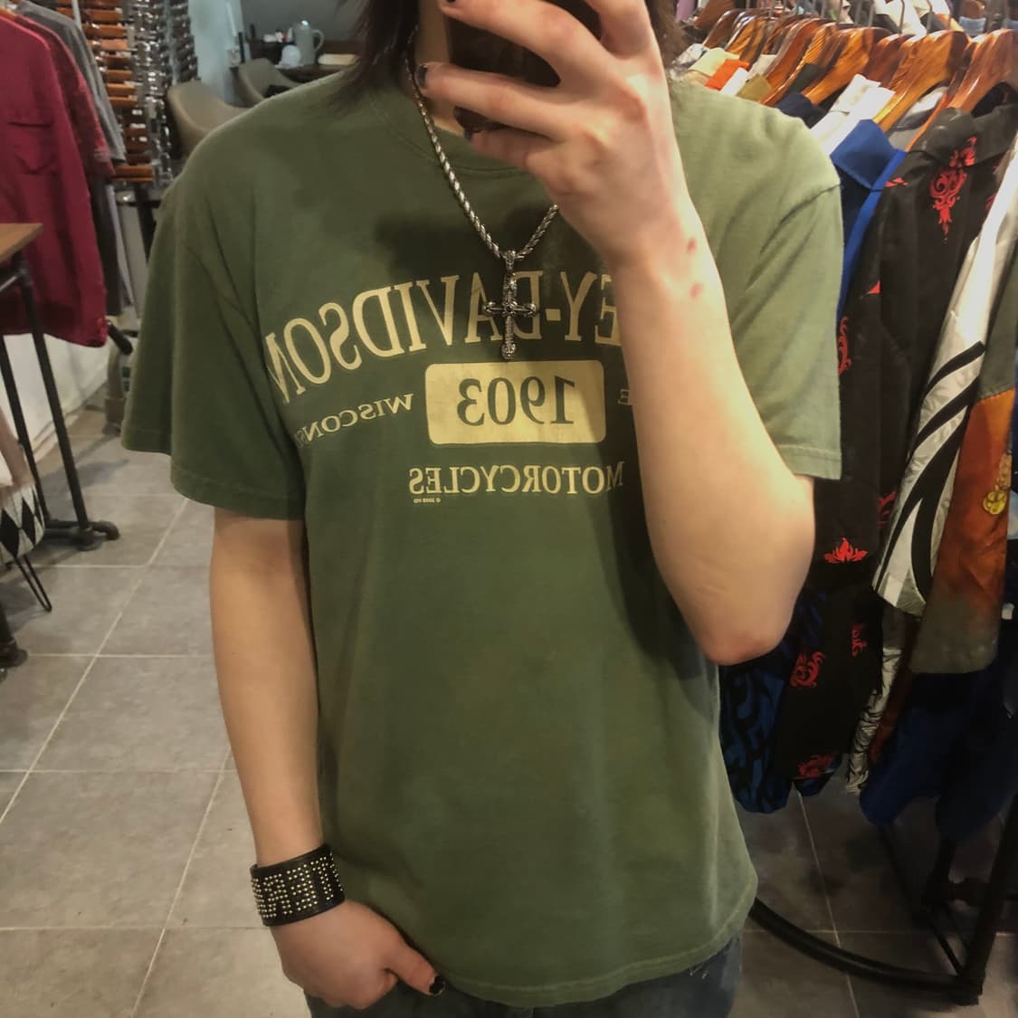 [NO.9] 할리데이비슨 y2k 올리브 반팔 티셔츠 상품이미지1
