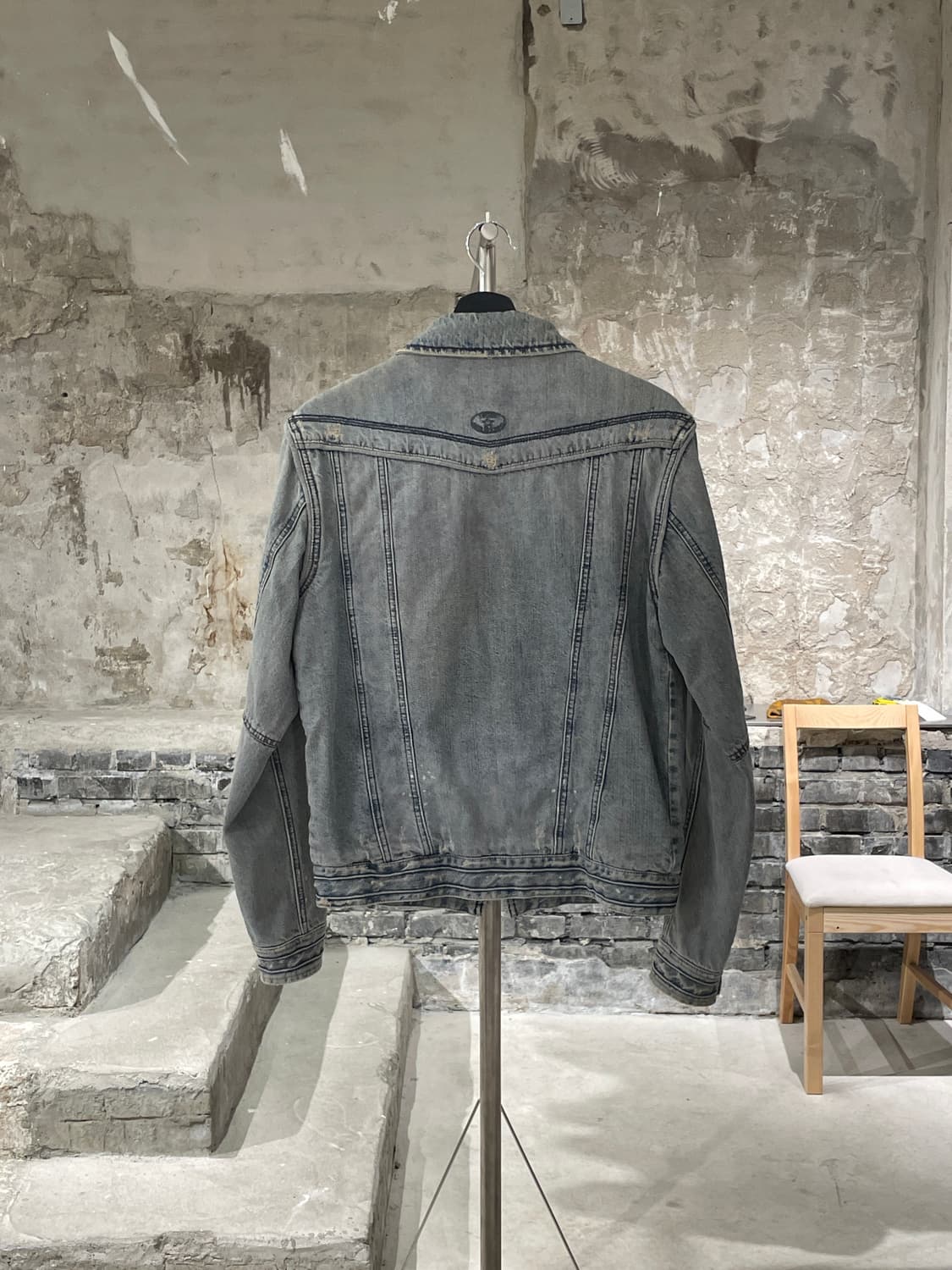 디젤 연청 디스트로이드 워싱 바이커 데님 자켓 상품이미지6