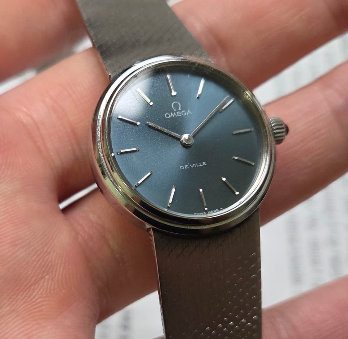 레어] 빈티지 오메가 드빌 네이비청판 실버스틸 여성용 오리지널 브슬 ve 상품이미지6
