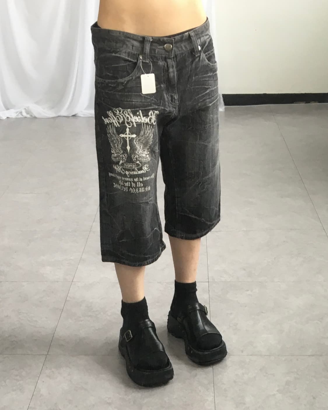 Printing washing denim half pants 상품이미지7