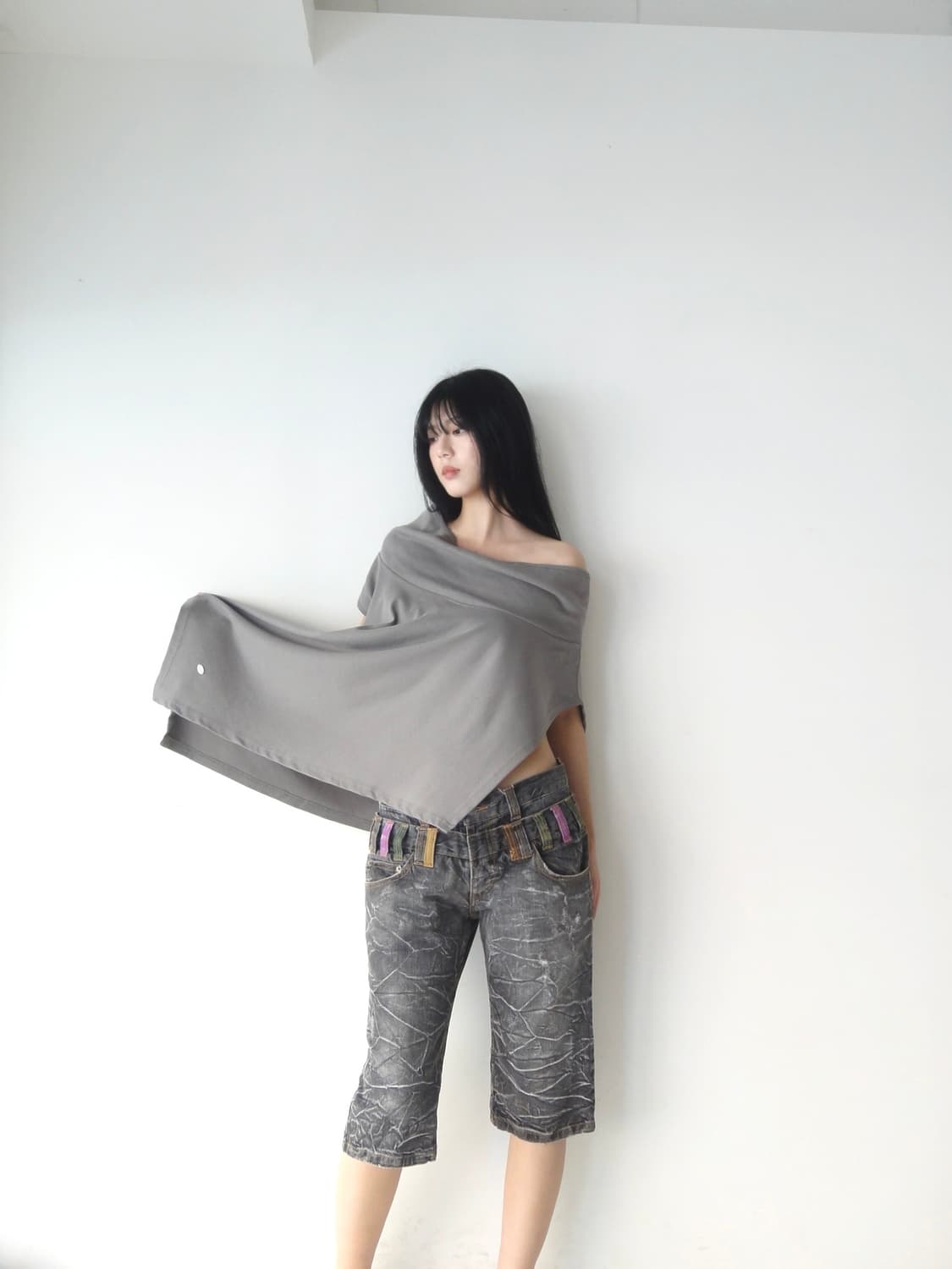 Double waist pin midi denim pants 상품이미지4
