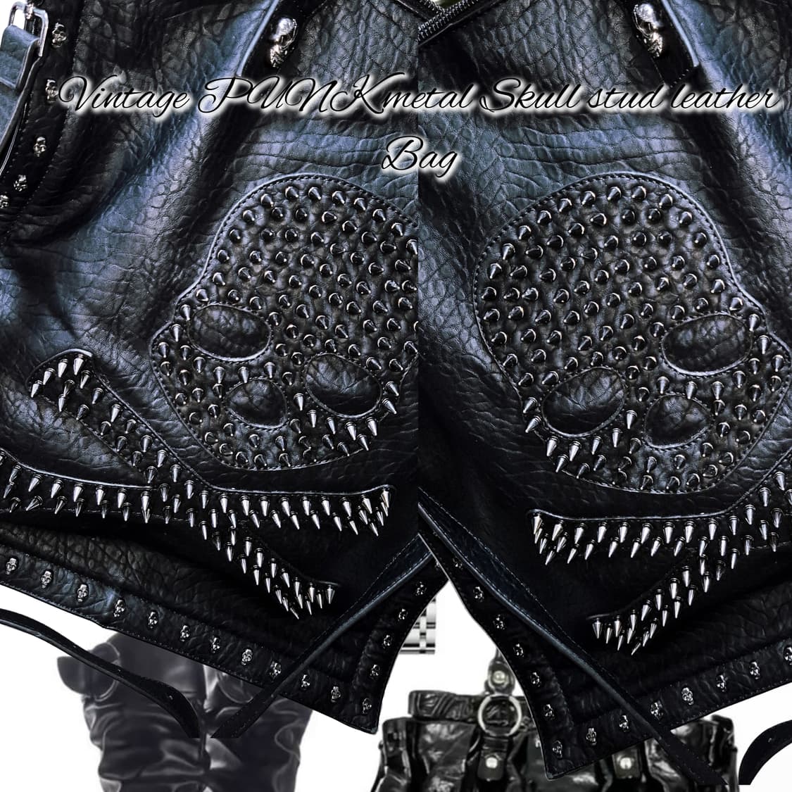 Vintage PUNK metal Skull stud leather 상품이미지1