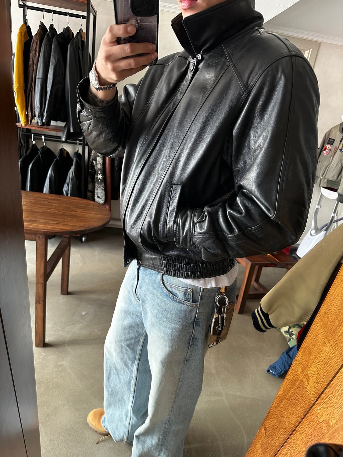 INISSI 빈티지 레더 블루종 자켓 상품이미지2