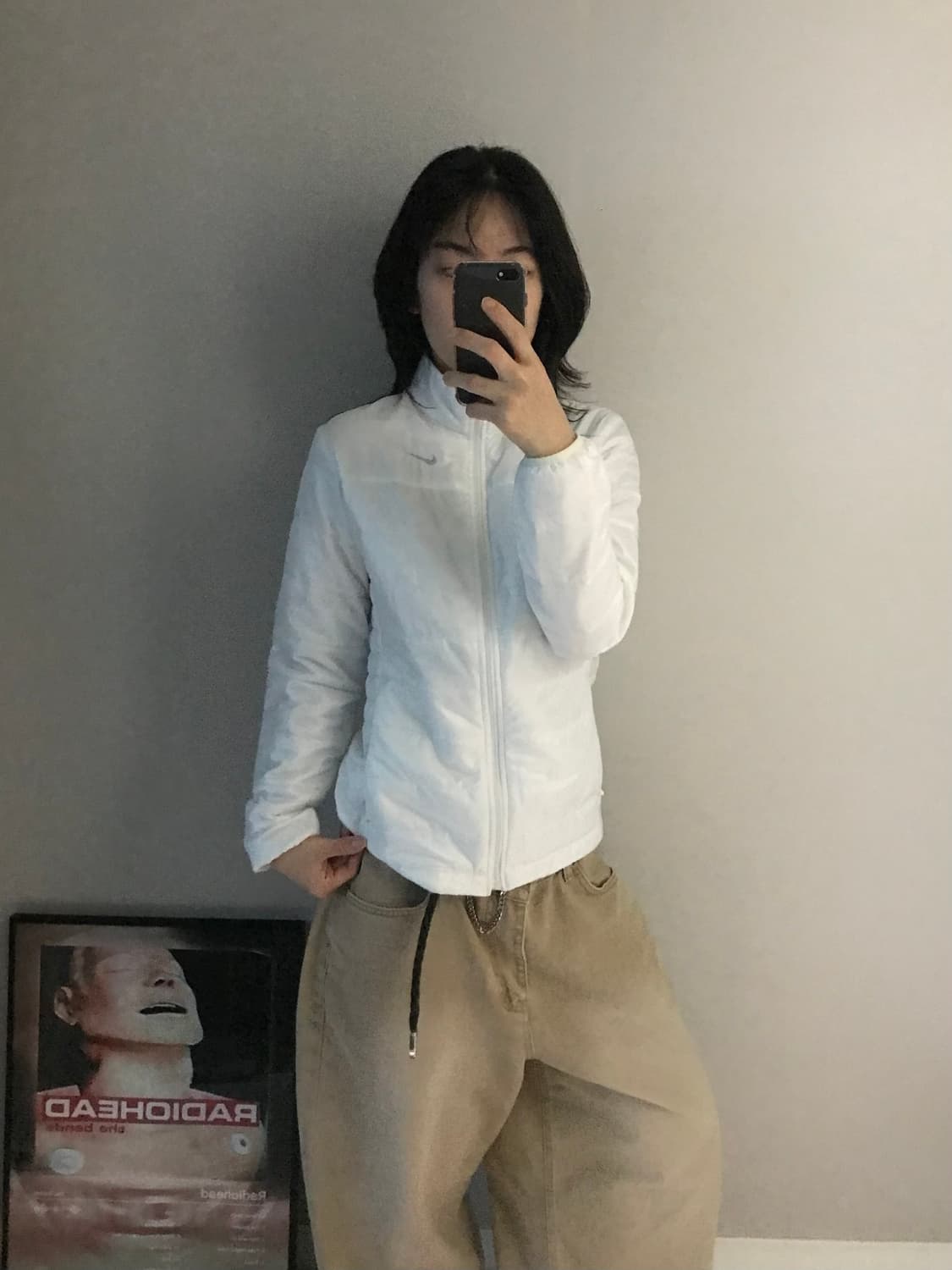 나이키 00년대 올드스쿨 은색 스우시 화이트 경량패딩 상품이미지2