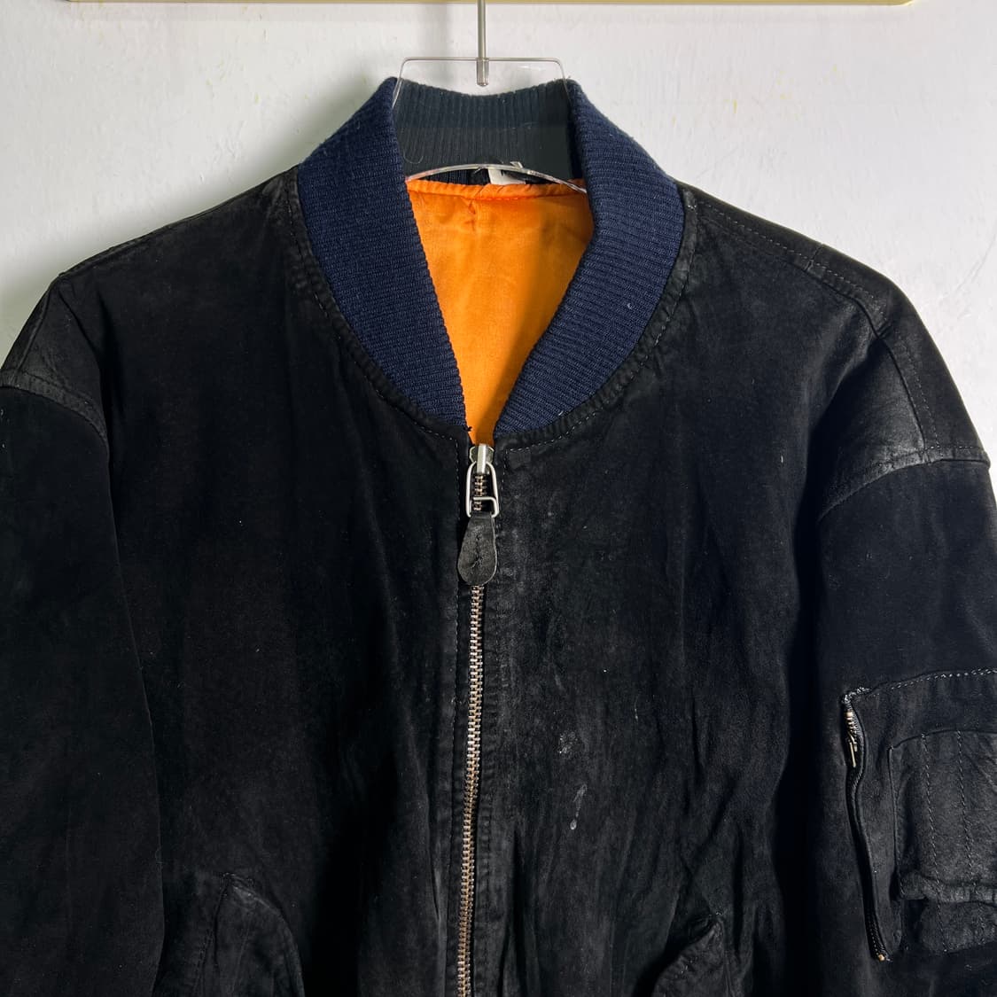 VTG 빈티지 블랙 스웨이드 ma-1 봄버 자켓 M 상품이미지3