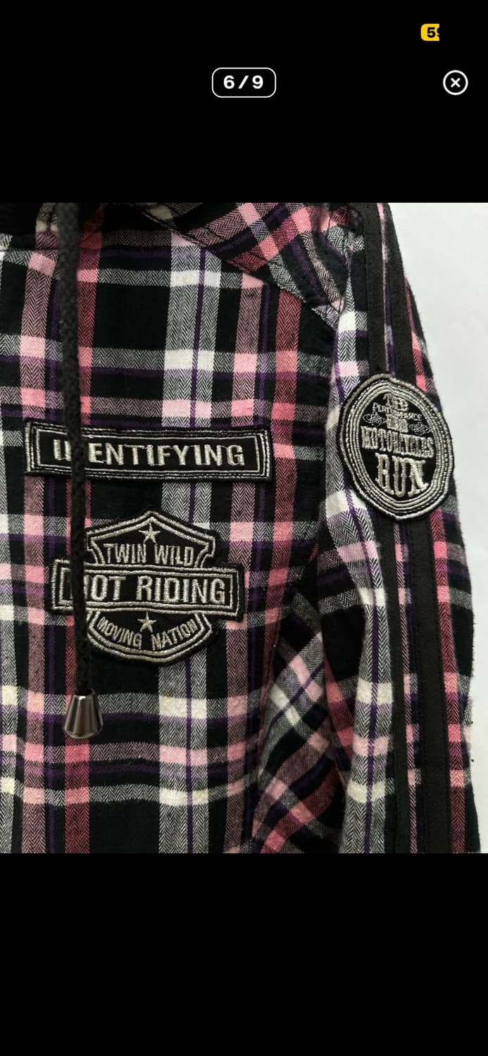 일본빈티지 핑크체크 투웨이 후드집업 상품이미지5