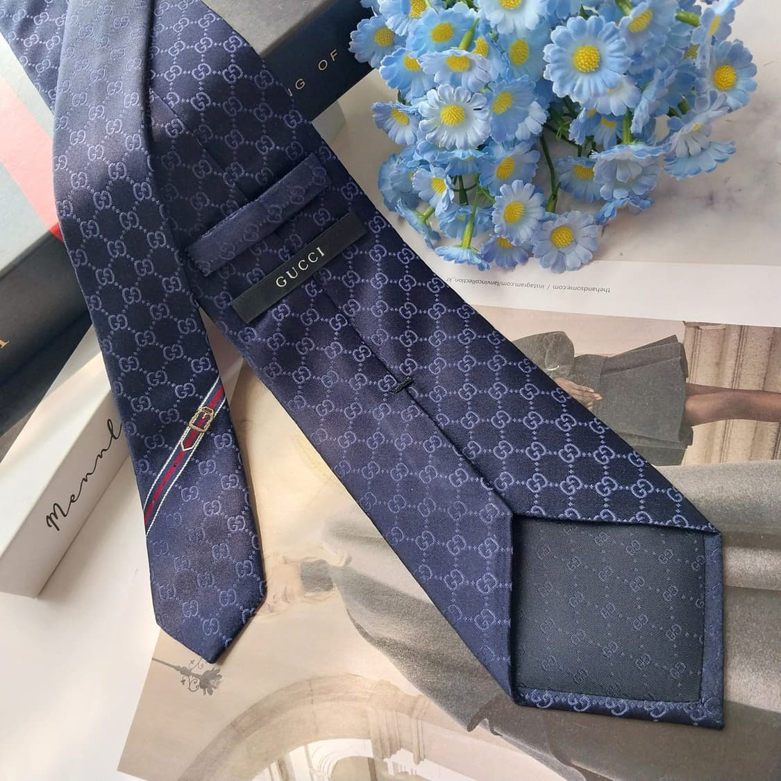 구찌 네이비 GG 로고 패턴 넥타이 8.4cm S~A+등급 K2856 상품이미지3
