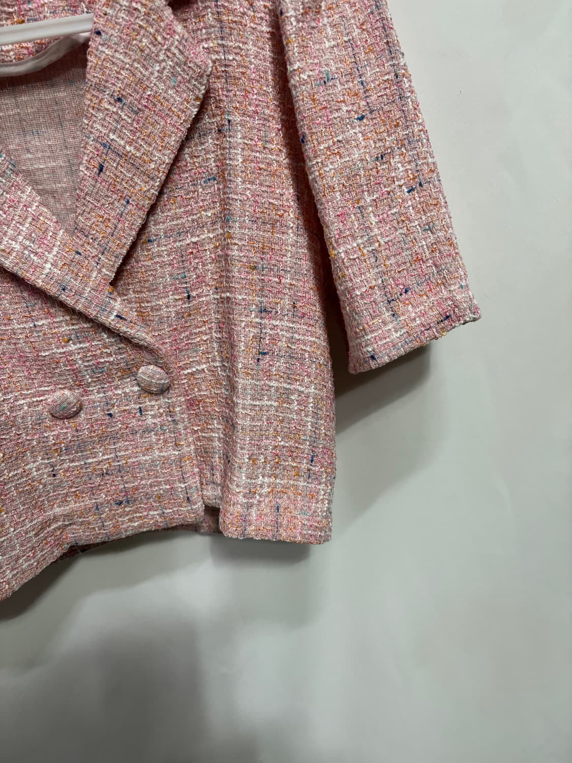 ab.plus핑크 트위드 반팔 세미 크롭 자켓 M 상품이미지3