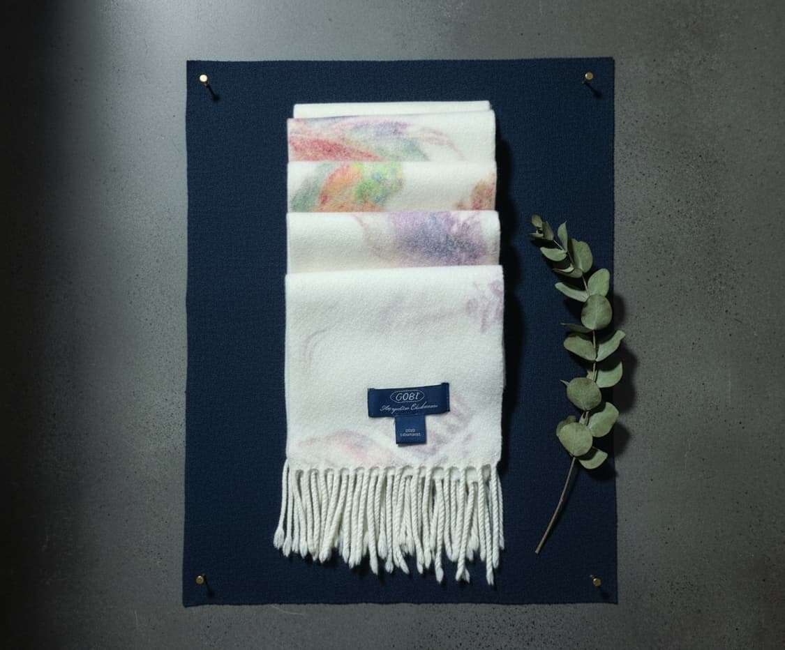 GOBI 몽골리안 캐시미어 파스텔톤 Leaf패턴 머플러 상품이미지4