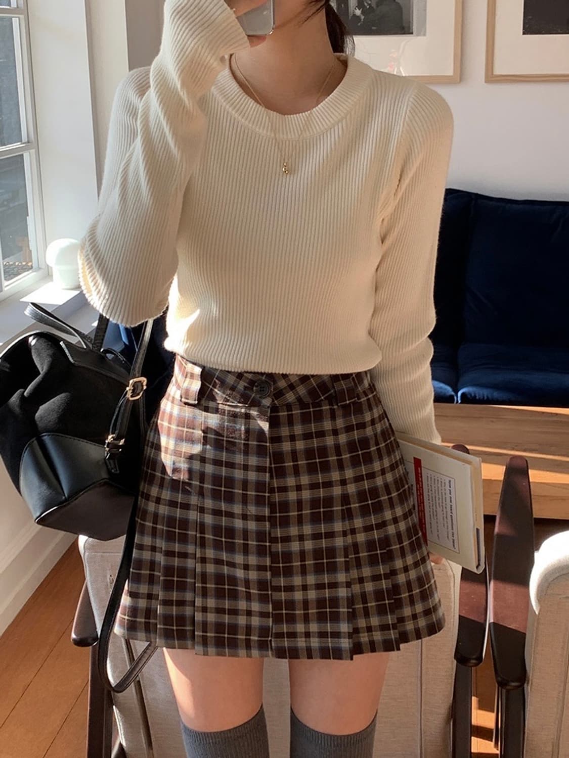 체크 플리츠 미니스커트 S 상품이미지2