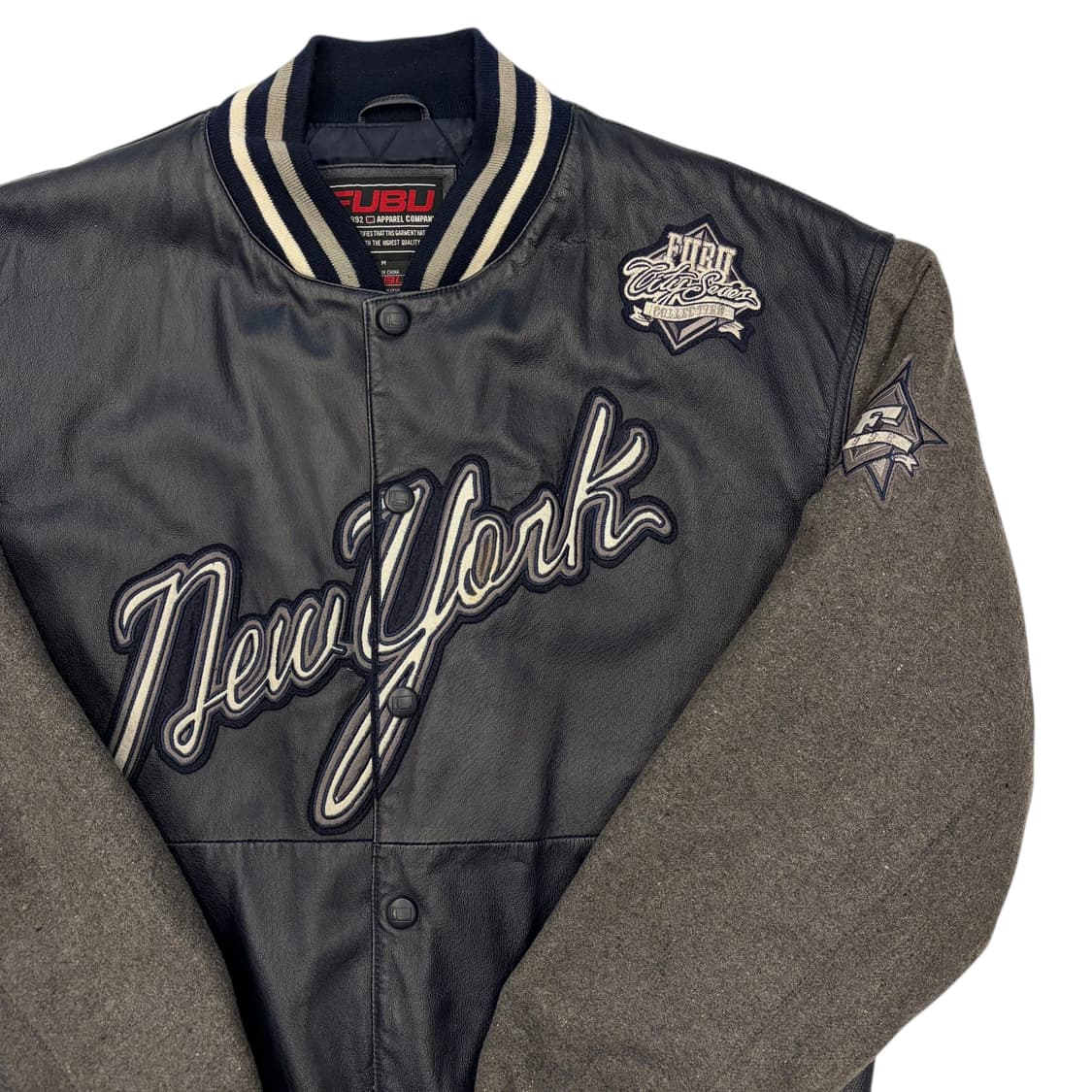 00s 푸부 올드스쿨 뉴욕 양키스 네이비 울 레더 바시티 자켓 M 상품이미지2