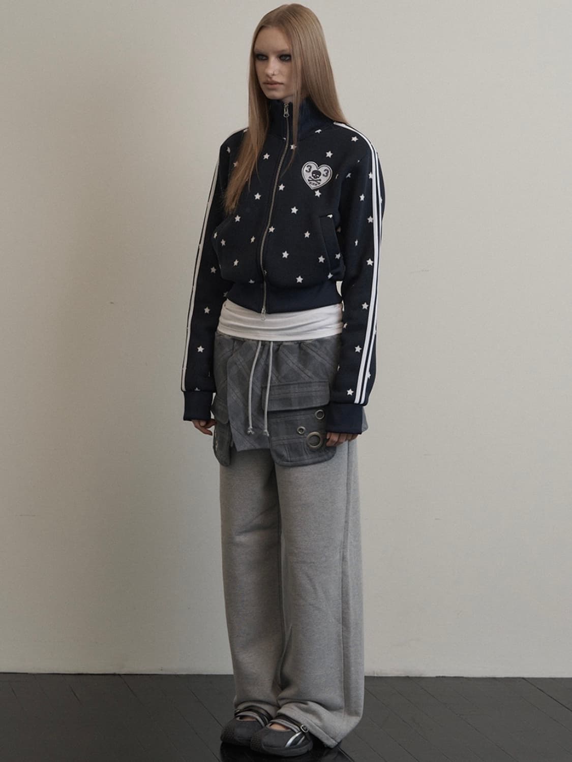 셋업이엑스이 체크 레이어드 스웻 팬츠 상품이미지2