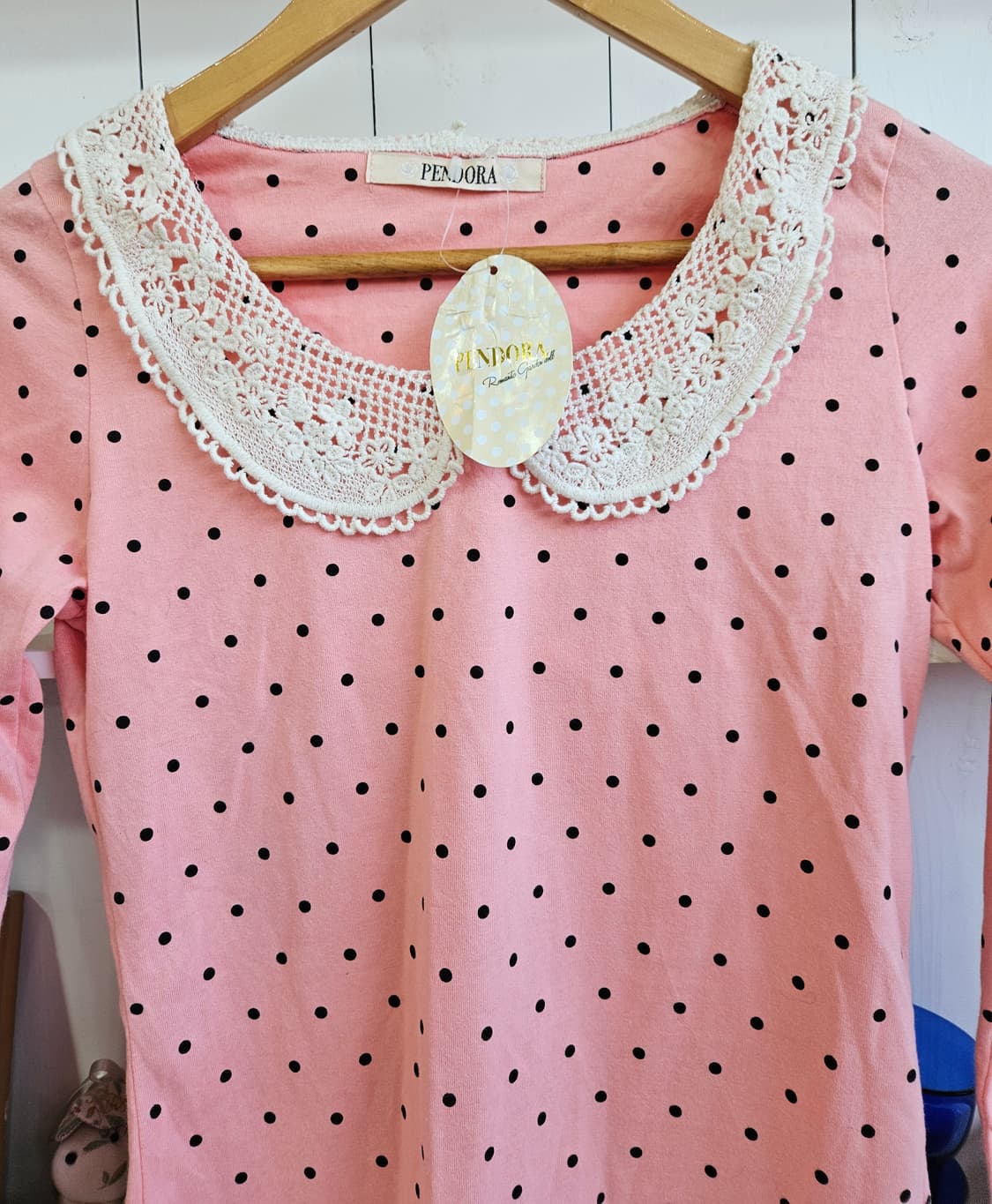 핑크 도트 레이스 카라 블라우스 상품이미지3
