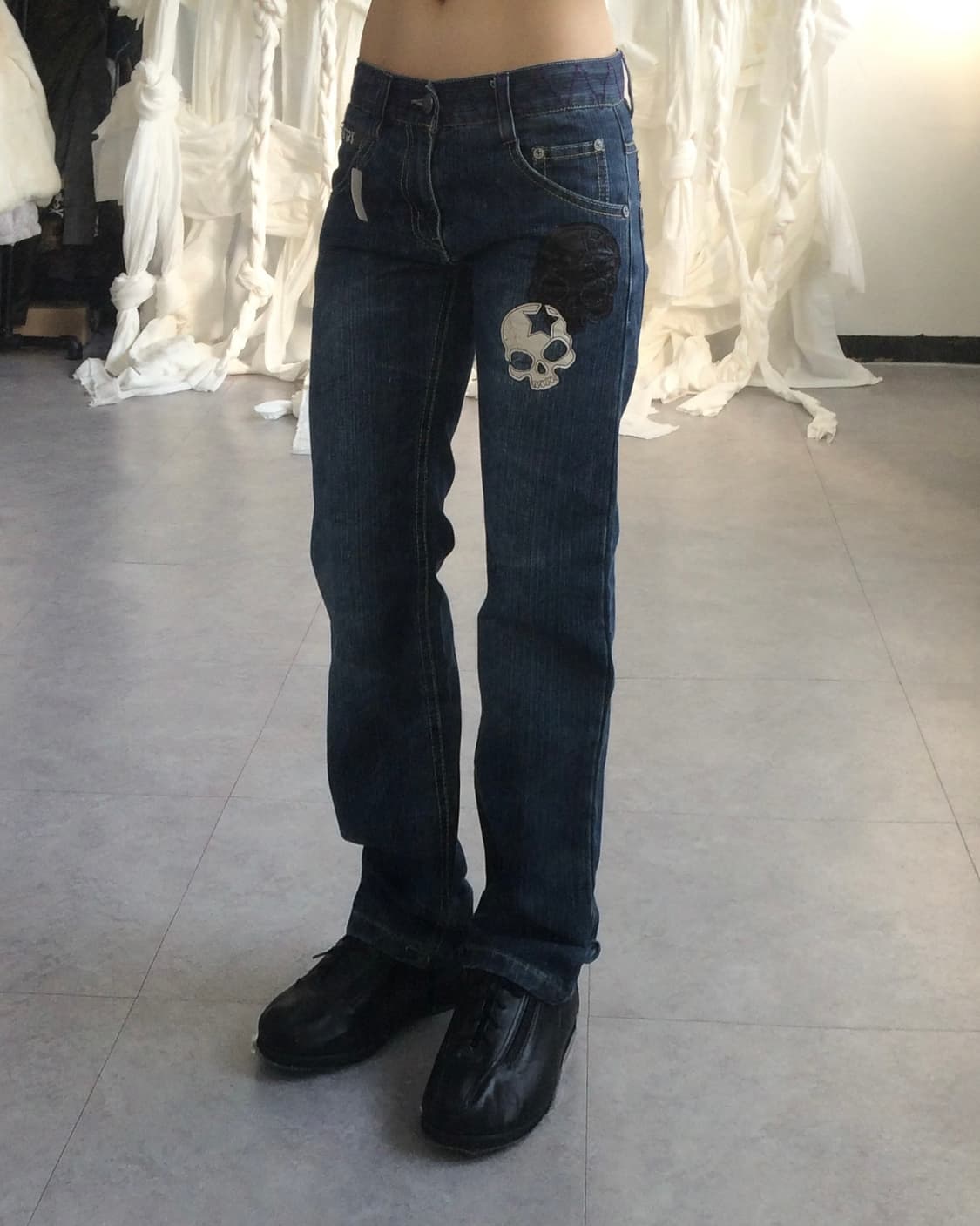 Batsu skull patch denim pants 상품이미지1