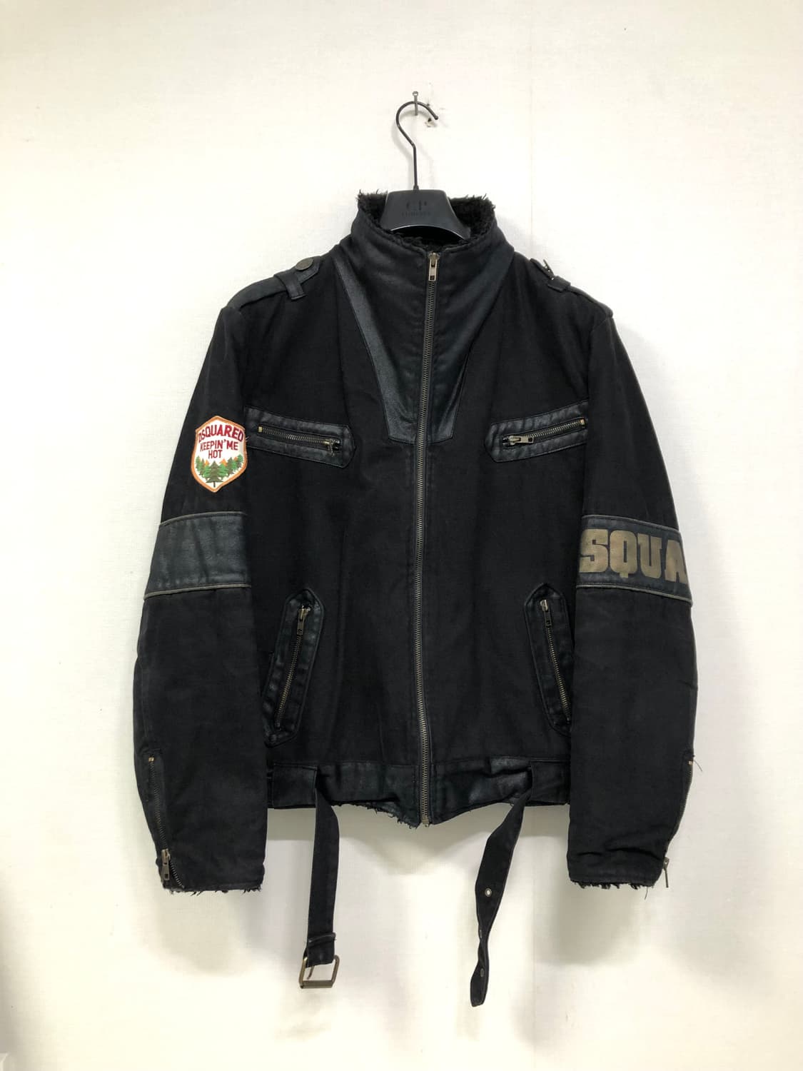 디스퀘어드2 빈티지 남성 양털카라 코튼 레이싱 바이커 자켓 _ 블랙 상품이미지1