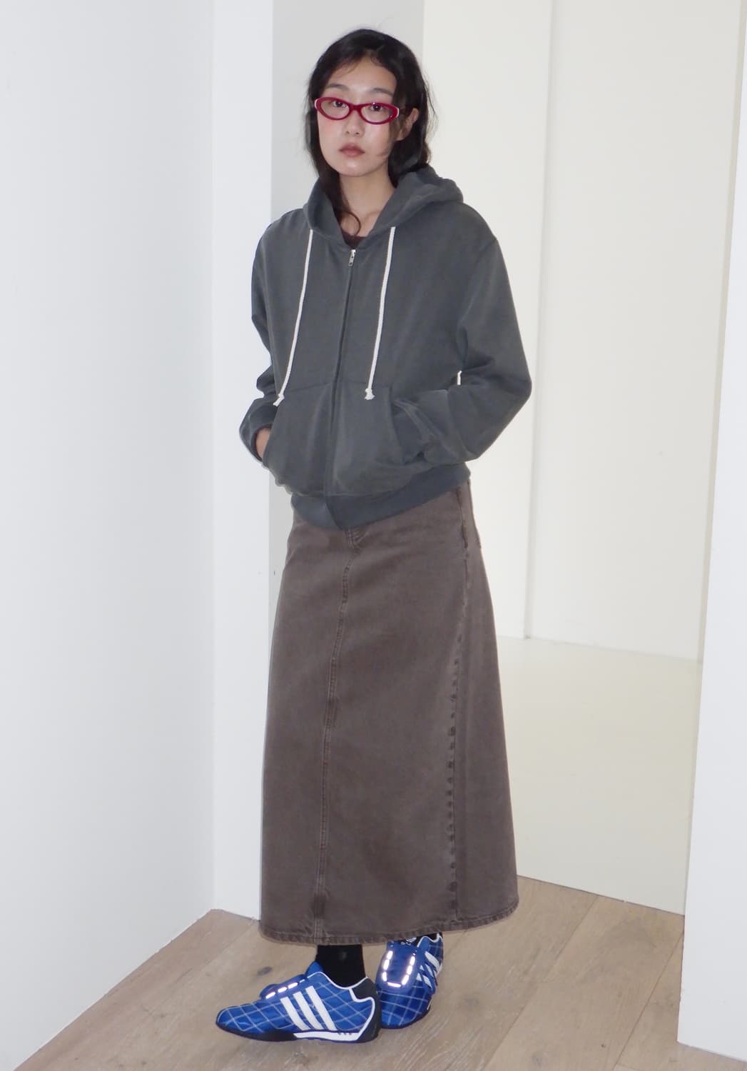 포니테일Maggie Garment Dyed Denim Long Skirt 상품이미지3
