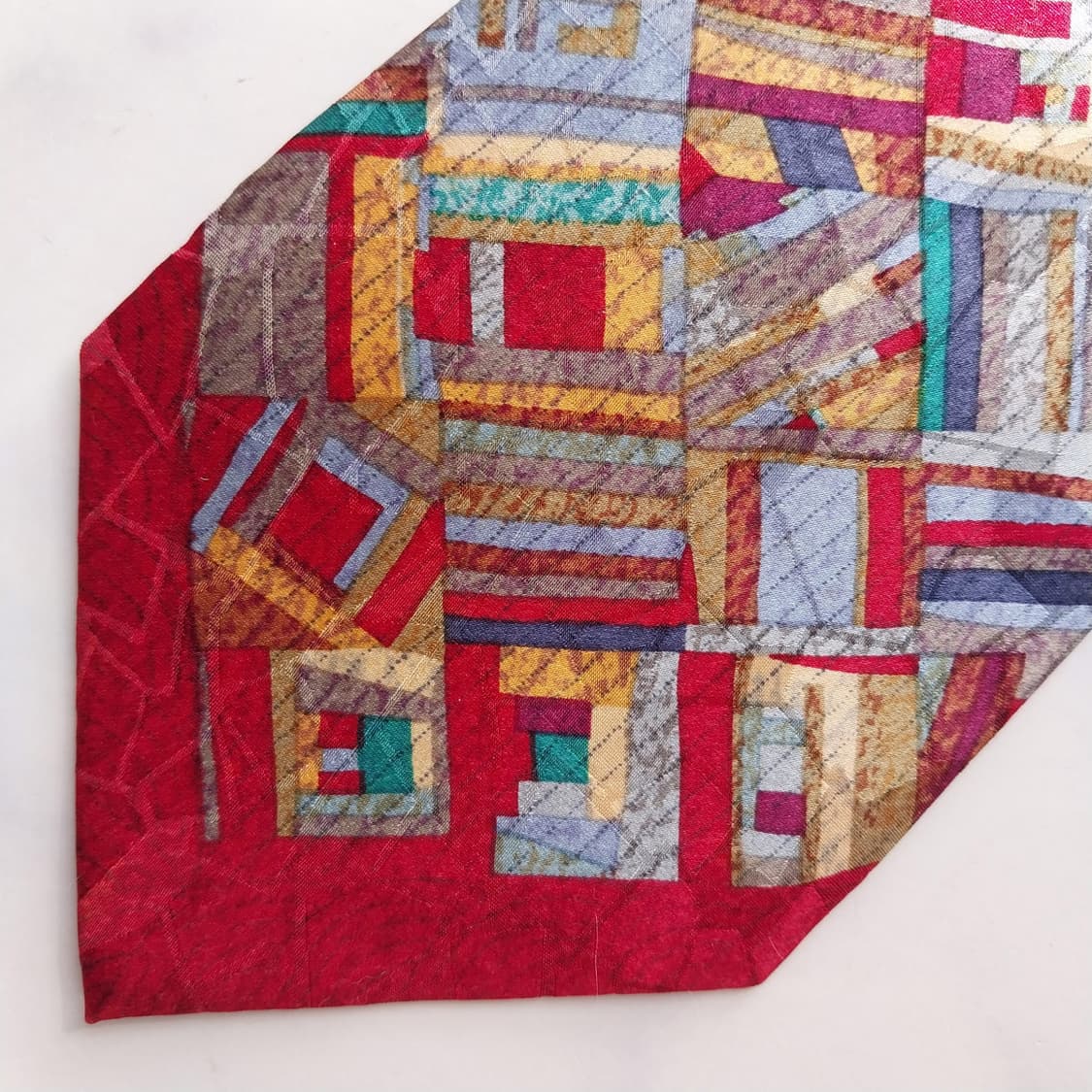 니나리치 실크 레드 믹스 패턴 넥타이 9.6cm A+등급 K2324 상품이미지6