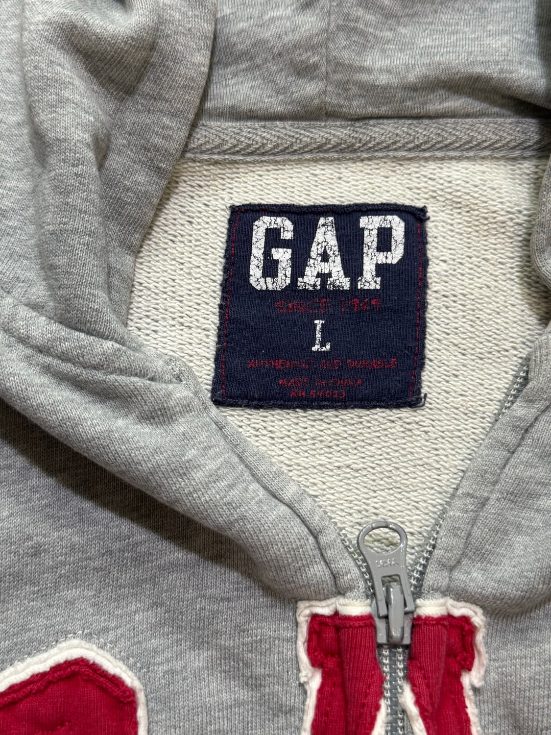 갭 후드 집업 그레이 빅 로고 레드 패치 올드스쿨 라지 L 상품이미지4